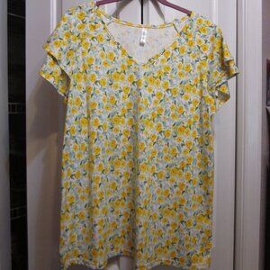 FreeOak Yellow Floral Flutter Sleeve Top Sz XL